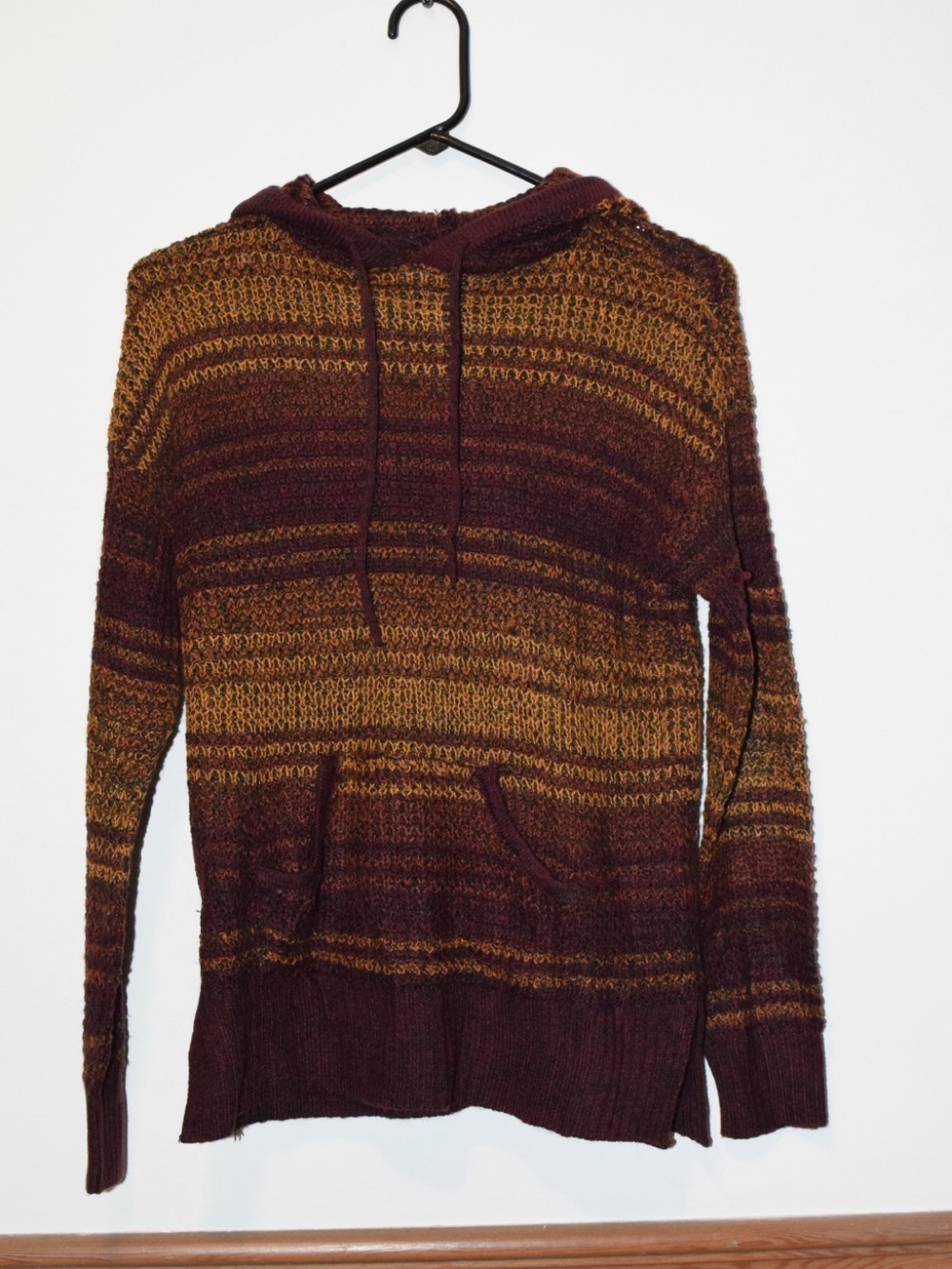 Full Circle Trends Brown Mustard Striped Hooded Pullover Sweater Small